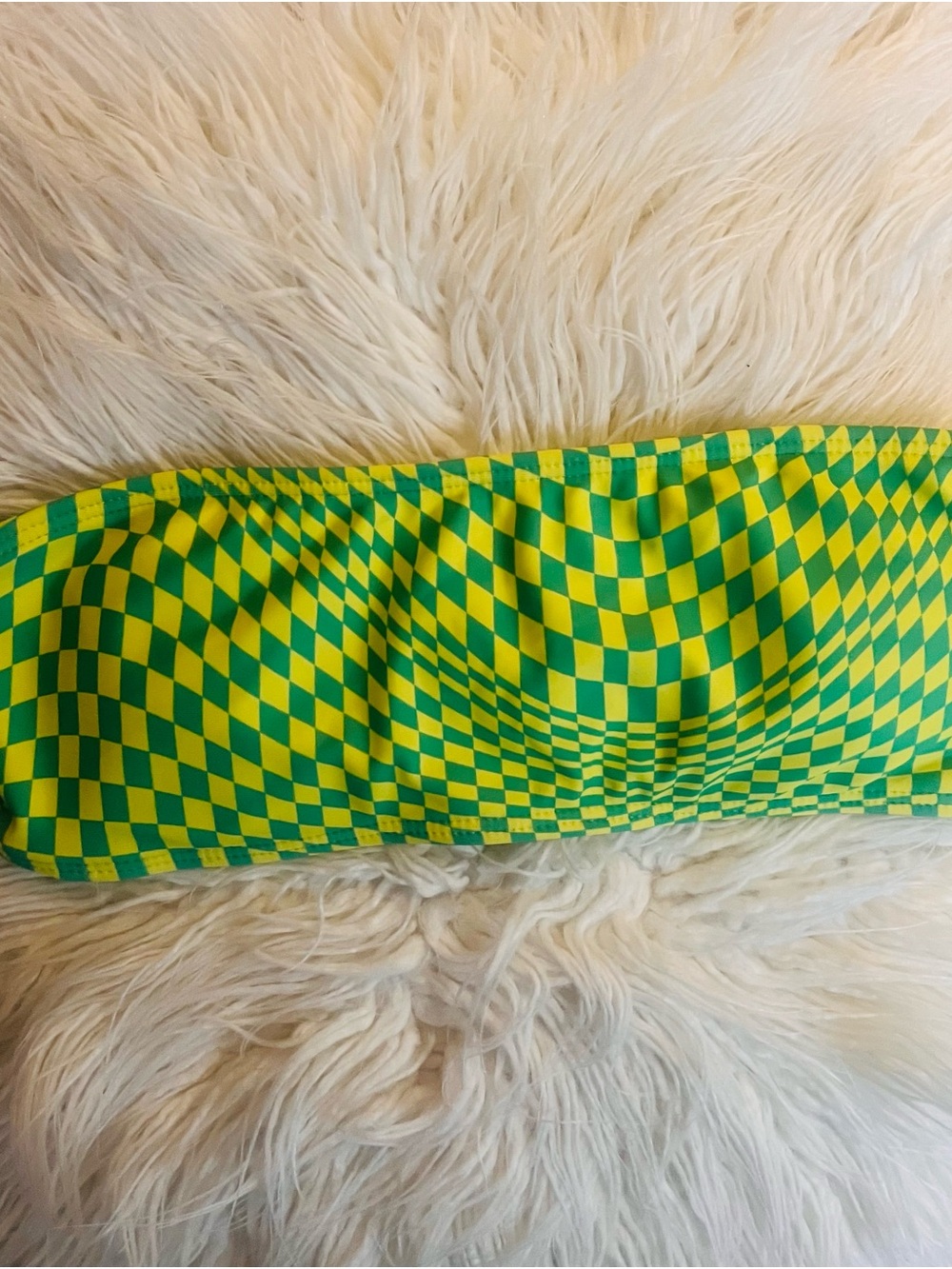 Green & Yellow Checkerboard Bikini Bandeau Top